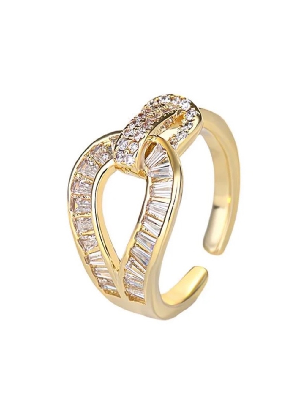 Gold Crystal Open Horseshoe U Ring - Women Jewelry